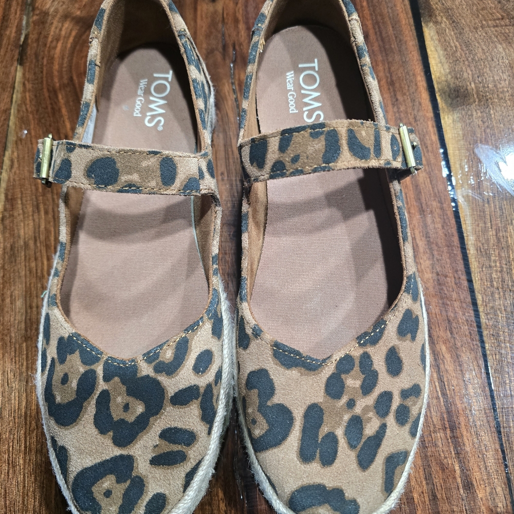 TOMS Womens Leopard Mary Jane Slip-On Shoes - Brown